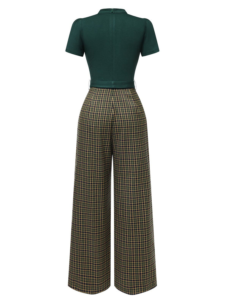 Tuta lunga plaid scollo a buco della serratura verde anni '30