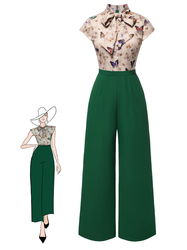 [Prevendita] Tuta lunga con farfalla e plaid verde anni '30