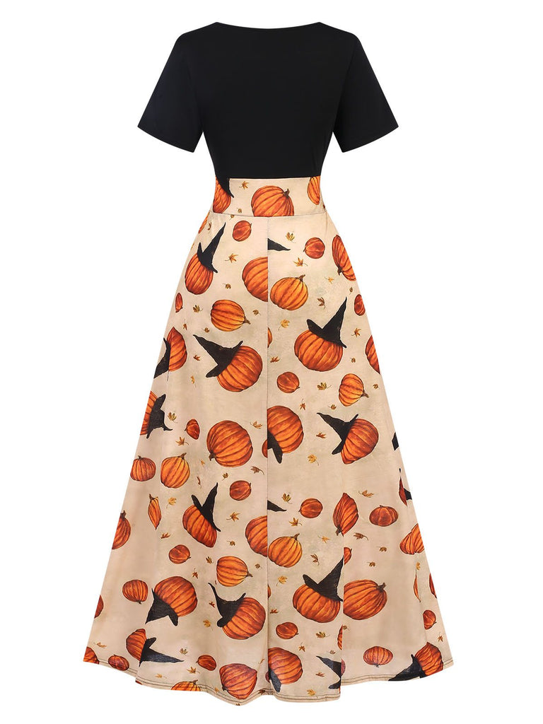 Abito con zucca patchwork Halloween multicolore anni '50