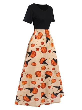 Abito con zucca patchwork Halloween multicolore anni '50