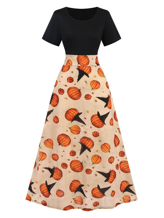 Abito con zucca patchwork Halloween multicolore anni '50