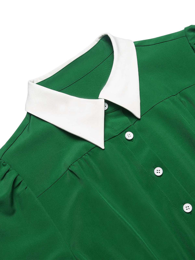 Abito con colletto a camicia a contrasto verde anni '40