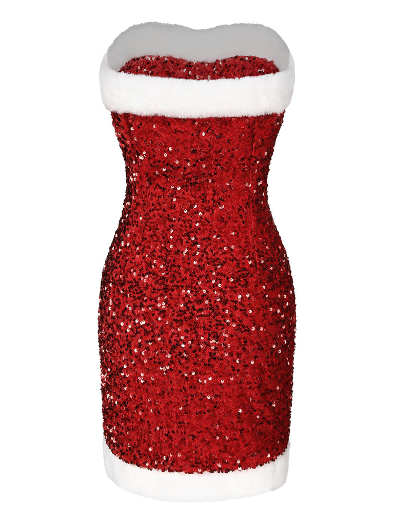 Abito senza spalline con paillettes rosso anni '60