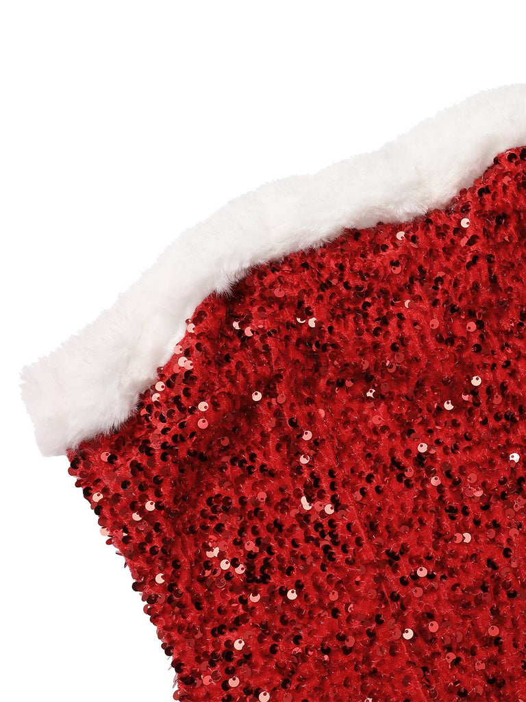 Abito senza spalline con paillettes rosso anni '60