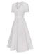 Abito in pizzo con scollo a V patchwork bianco anni '40