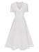 Abito in pizzo con scollo a V patchwork bianco anni '40