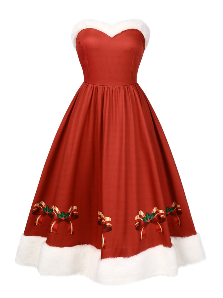 2PCS Abito e scialle di pelliccia con fiocco Natale anni '50