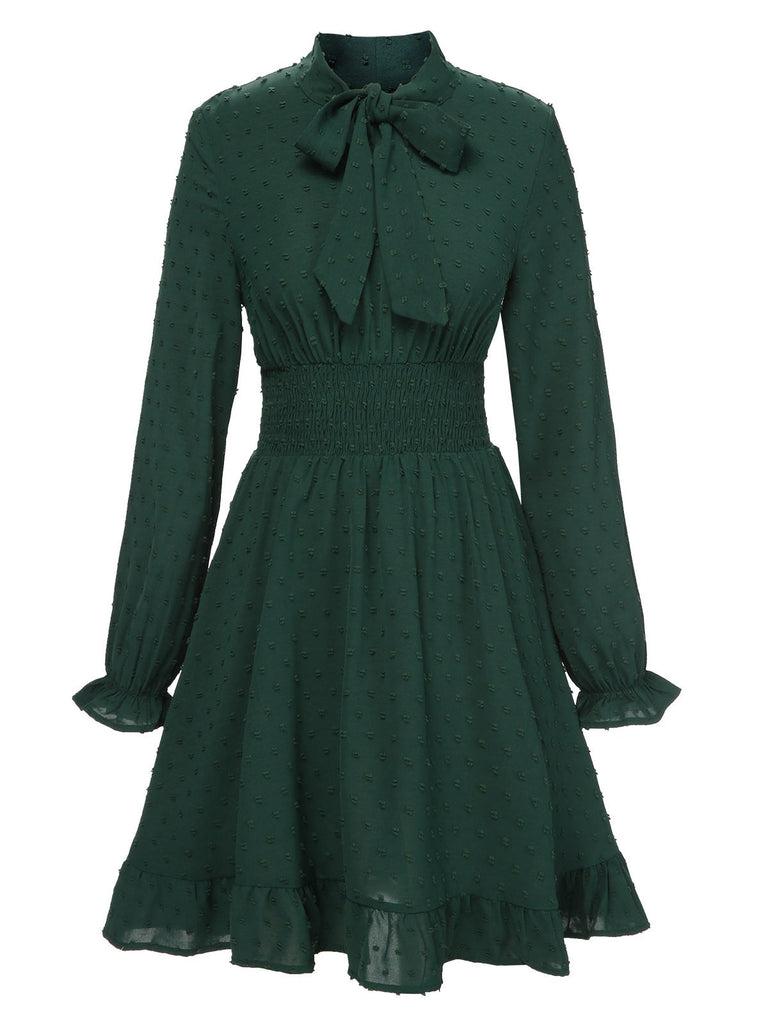 Abito con fiocco testurizzato verde anni '40