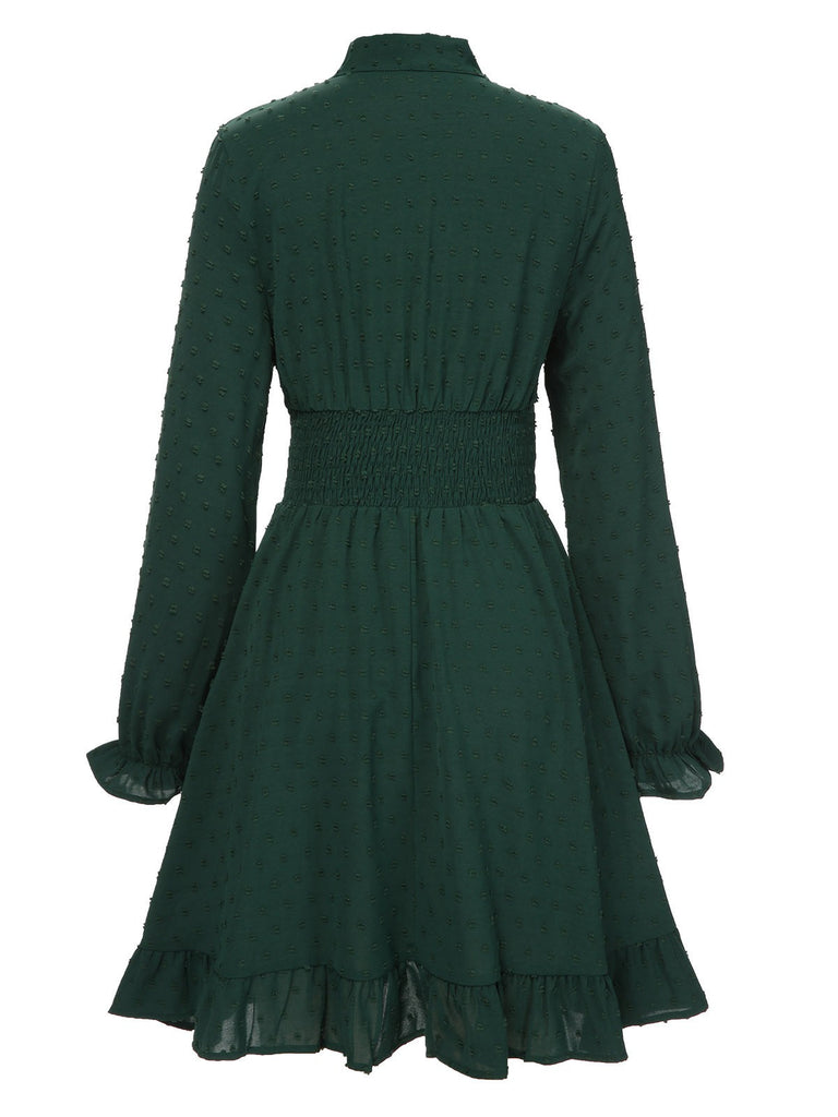 Abito con fiocco testurizzato verde anni '40