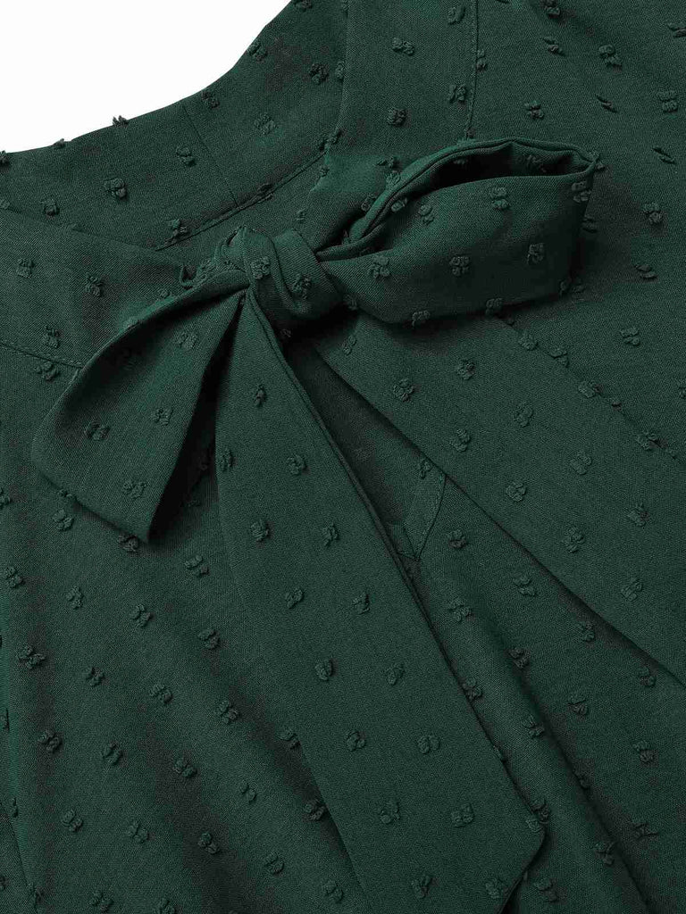 Abito con fiocco testurizzato verde anni '40