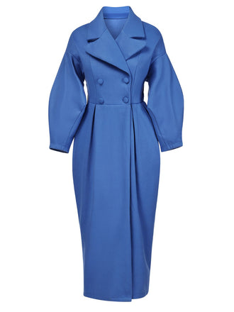 Cappotto con ampi revers e maniche a lanterna blu anni '60