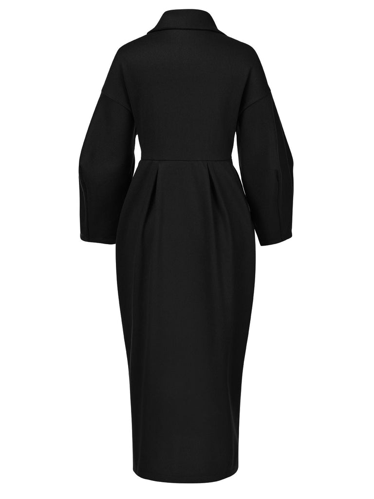 Cappotto con maniche a lanterna e ampi revers nero anni '60
