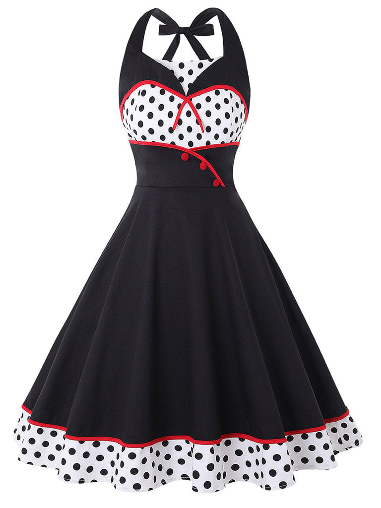 Abito a pois a contrasto con scollo all'americana anni '50