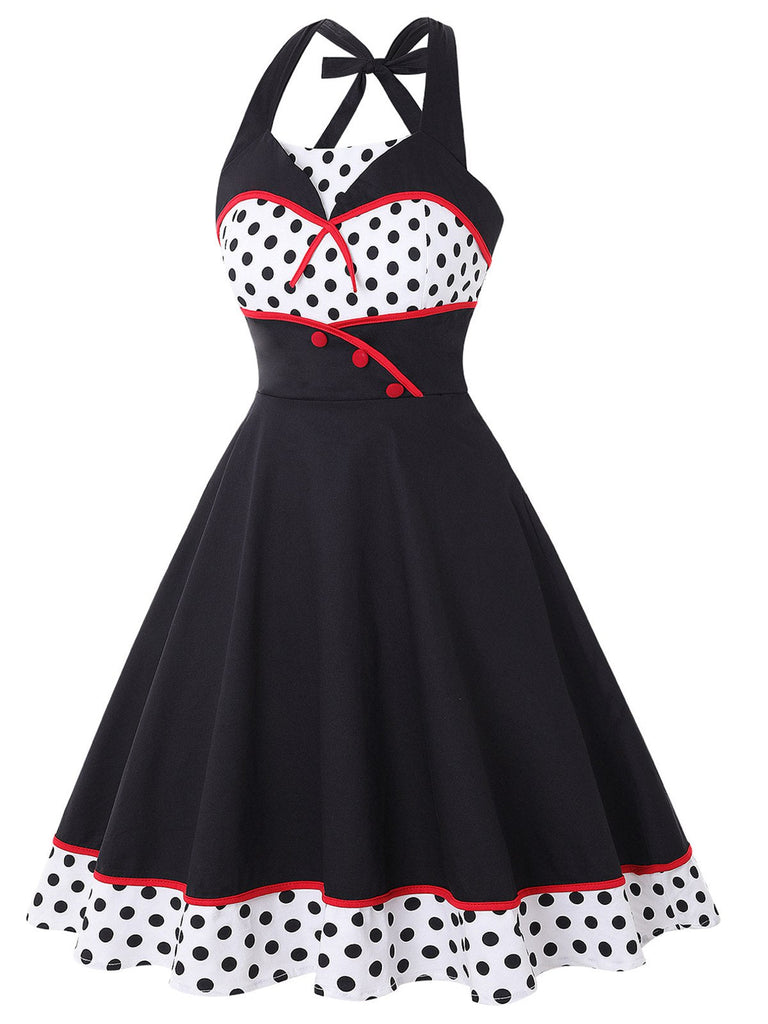 Abito a pois a contrasto con scollo all'americana anni '50