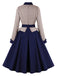 Abito pied de poule  con cintura patchwork blu scuro anni '50