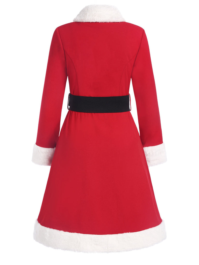Cappotto doppiopetto con cintura in peluche rosso anni '40