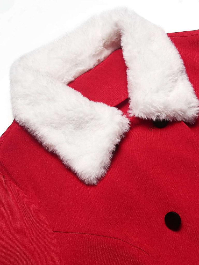 Cappotto doppiopetto con cintura in peluche rosso anni '40