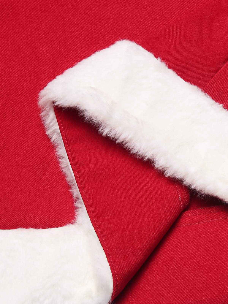 Cappotto doppiopetto con cintura in peluche rosso anni '40