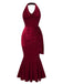 Abito a sirena scollo a cappuccio glitter rosso intenso anni '30