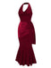Abito a sirena scollo a cappuccio glitter rosso intenso anni '30
