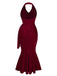 Abito a sirena scollo a cappuccio glitter rosso intenso anni '30
