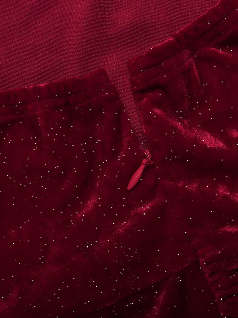 Abito a sirena scollo a cappuccio glitter rosso intenso anni '30
