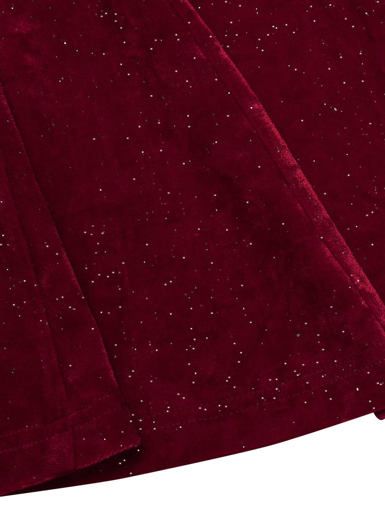 Abito a sirena scollo a cappuccio glitter rosso intenso anni '30