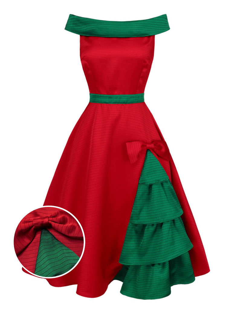 [Prevendita] Abito a spalle scoperte con albero Natale rosso anni '50