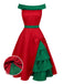 [Prevendita] Abito a spalle scoperte con albero Natale rosso anni '50