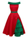 [Prevendita] Abito a spalle scoperte con albero Natale rosso anni '50