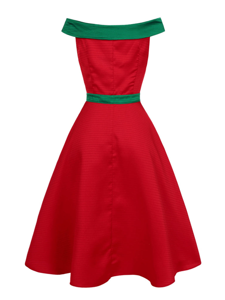 [Prevendita] Abito a spalle scoperte con albero Natale rosso anni '50
