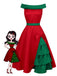 [Prevendita] Abito a spalle scoperte con albero Natale rosso anni '50