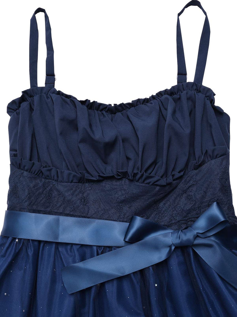 Abito arricciato in maglia sfumata blu anni '50