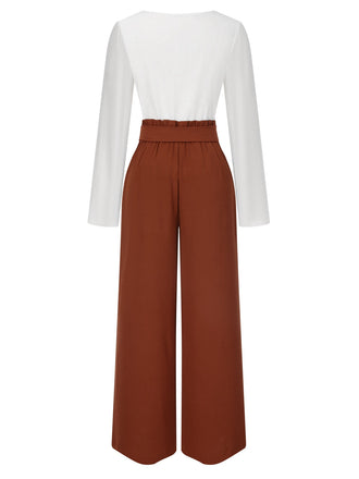 2PCS Top con scollo a V e pantaloni larghi anni '30