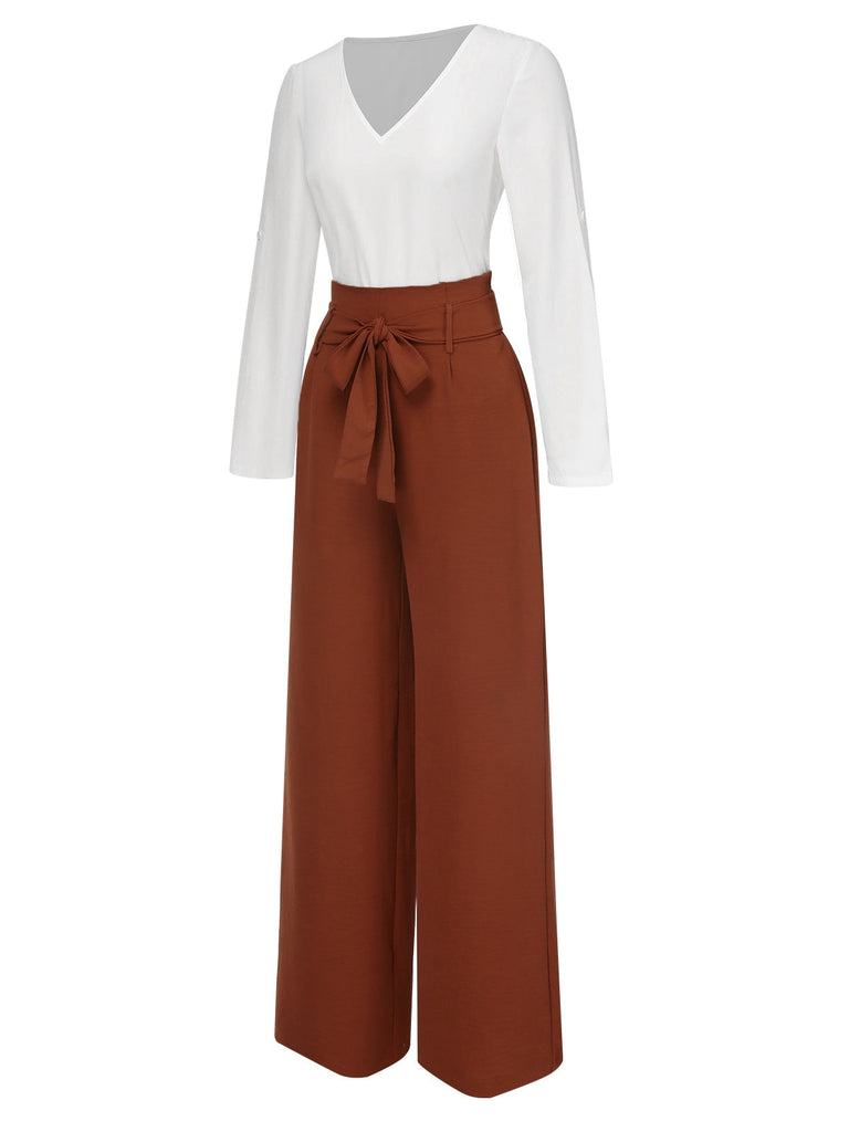 2PCS Top con scollo a V e pantaloni larghi anni '30