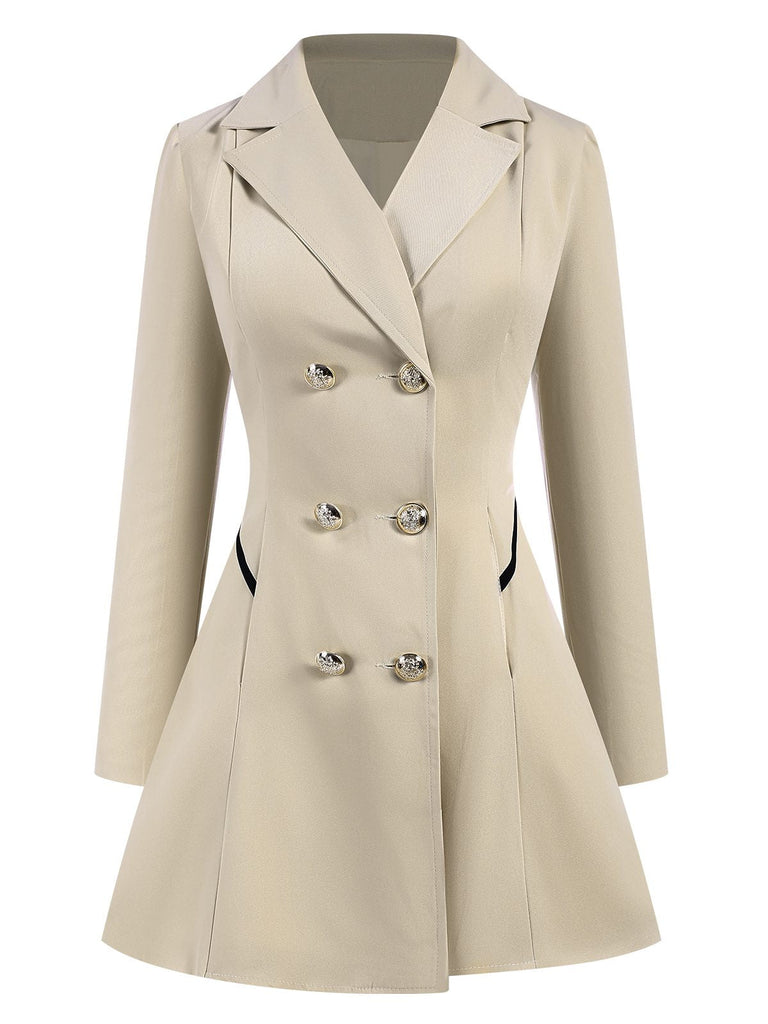 Cappotto doppiopetto con revers a tinta unita anni '70