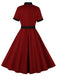 Abito contrasto con collo annodato patchwork bordeaux anni '50