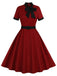 Abito contrasto con collo annodato patchwork bordeaux anni '50
