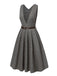 Abito glen plaid con scollo a V profondo grigio anni '40