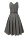 Abito glen plaid con scollo a V profondo grigio anni '40