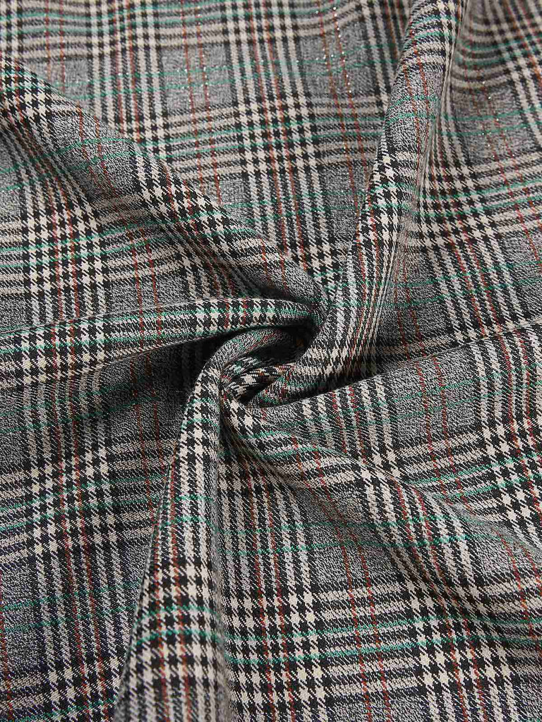 Abito glen plaid con scollo a V profondo grigio anni '40