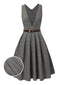 Abito glen plaid con scollo a V profondo grigio anni '40
