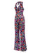 Tuta lunga hippie scollo all'americana floreale multicolore anni '70