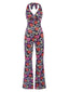 Tuta lunga hippie scollo all'americana floreale multicolore anni '70