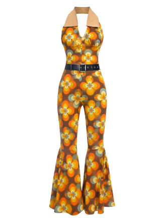 [Prevendita] Tuta lunga con motivo geometrico scollo all'americana giallo anni '70