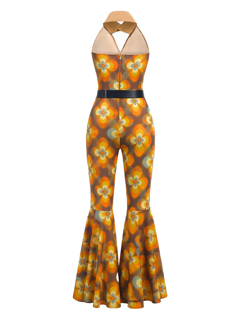 [Prevendita] Tuta lunga con motivo geometrico scollo all'americana giallo anni '70