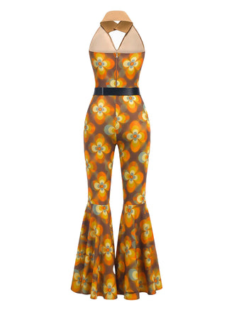 [Prevendita] Tuta lunga con motivo geometrico scollo all'americana giallo anni '70