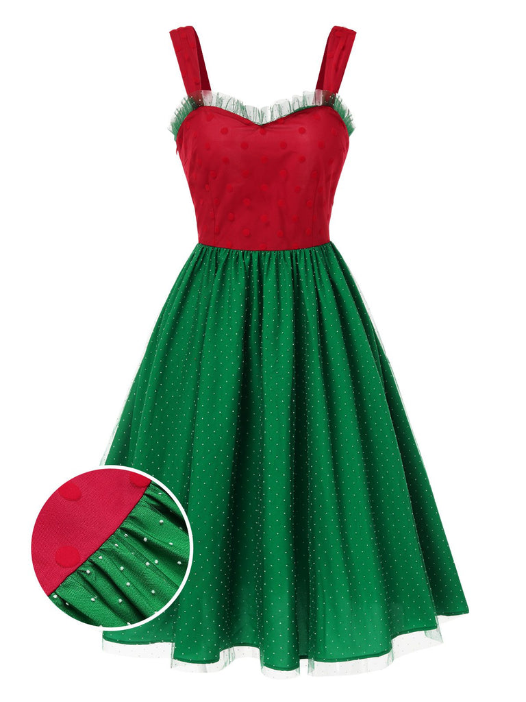 Abito natalizio a pois rosso e verde anni '50