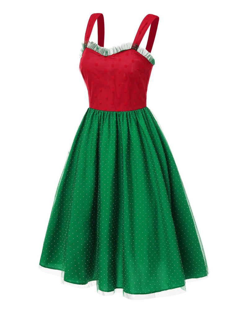 Abito natalizio a pois rosso e verde anni '50