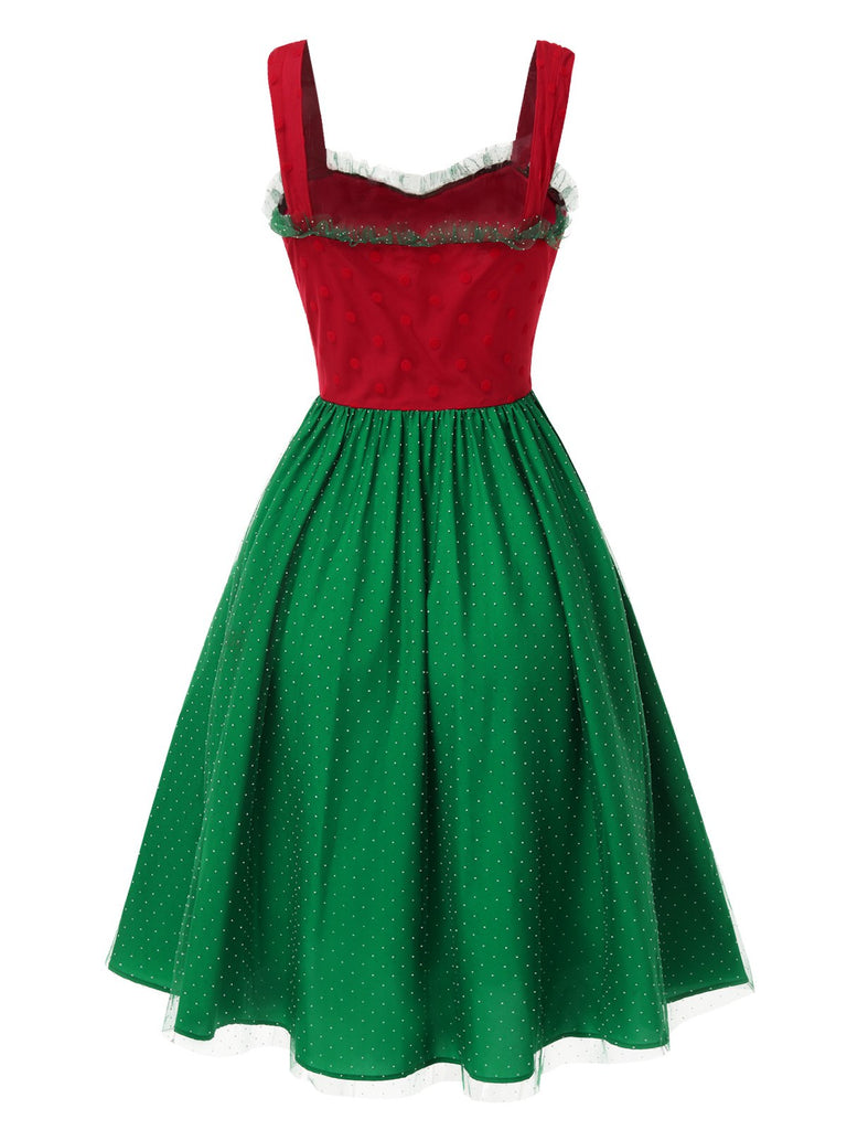 Abito natalizio a pois rosso e verde anni '50